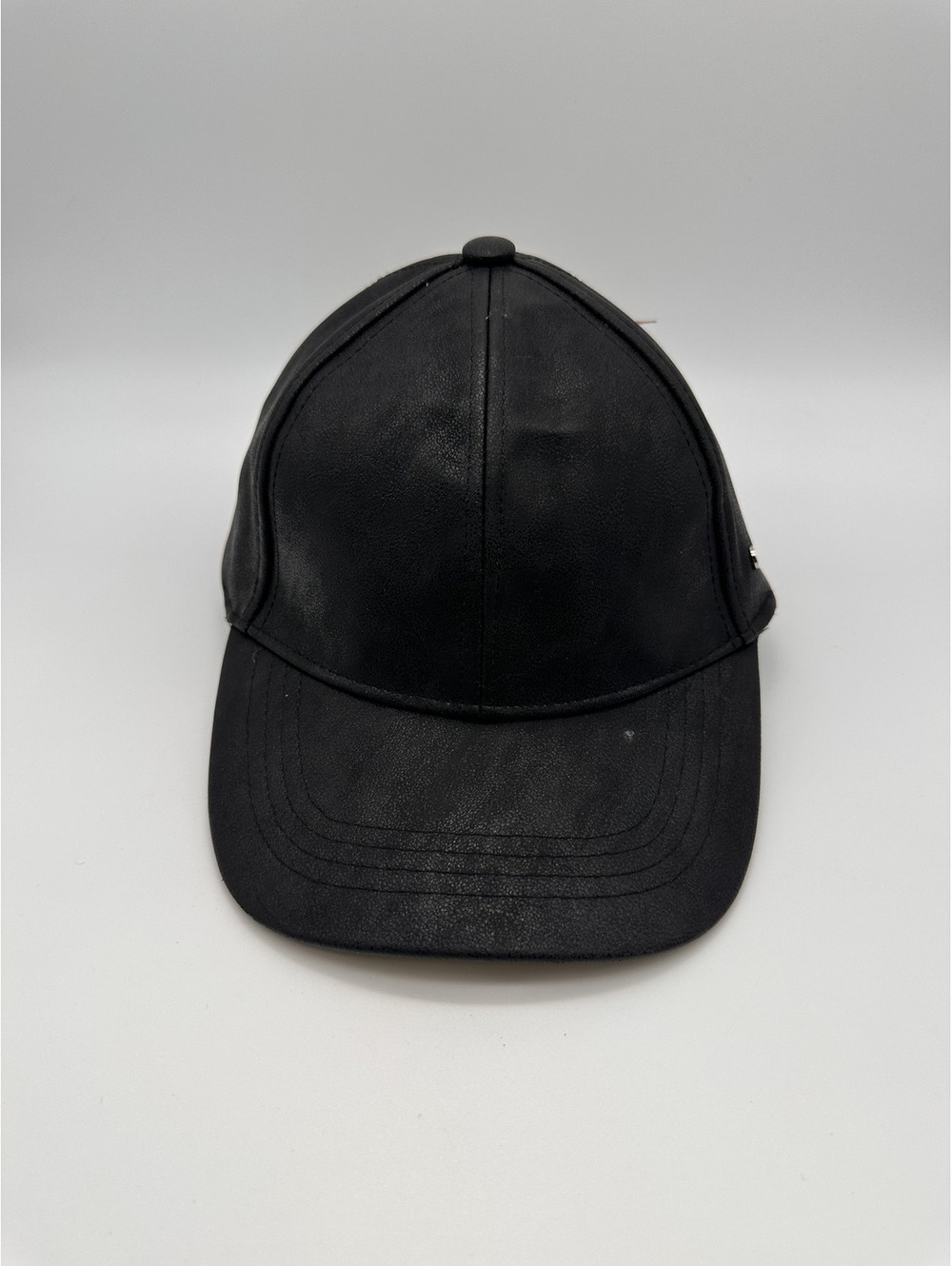 Steve Madden Black Faux Leather Baseball Cap One Size